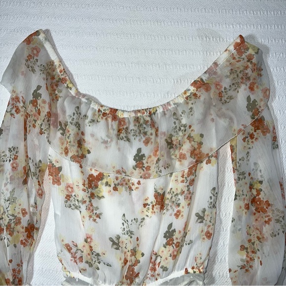 Abercrombie Floral Off Shoulder Bodysuit Tie Front Boho Peasant Top Western - Picture 5 of 9